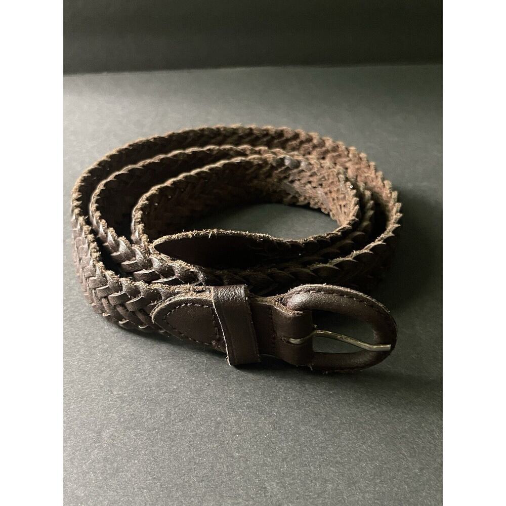 Mens Leather Woven Belt Size 42 Brown Covered Buckle Office Casual Handcrafted
